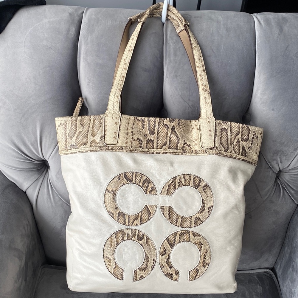 Audrey Inlaid Python Leigh Slim Tote